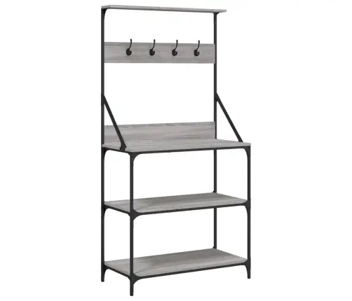 Virtuvės Lentyna Su Kabliukais, 4 Aukštų, Pilka Ąžuolo, Mediena