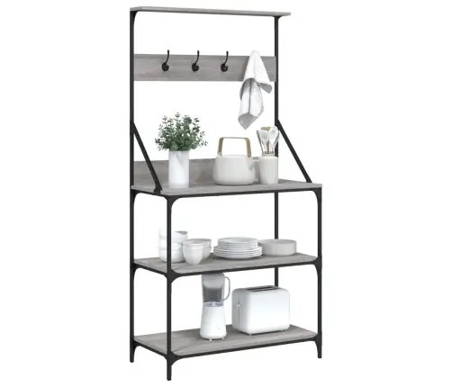 Virtuvės Lentyna Su Kabliukais, 4 Aukštų, Pilka Ąžuolo, Mediena