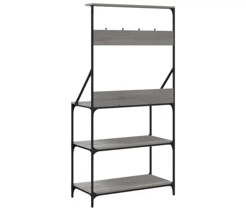 Virtuvės Lentyna Su Kabliukais, 4 Aukštų, Pilka Ąžuolo, Mediena