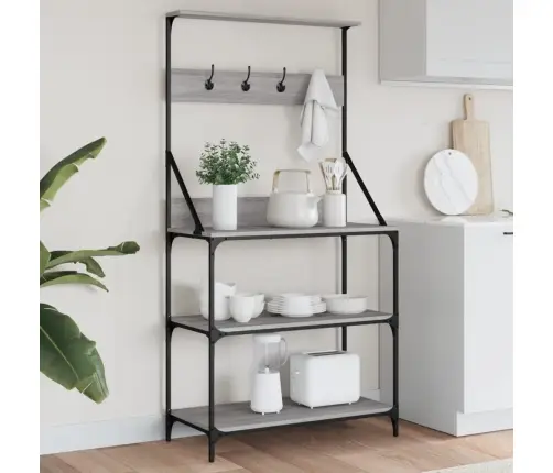 Virtuvės Lentyna Su Kabliukais, 4 Aukštų, Pilka Ąžuolo, Mediena