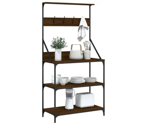 Virtuvės Lentyna Su Kabliukais, 4 Aukštų, Ruda Ąžuolo, Mediena