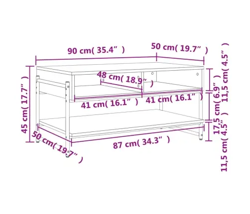 Kafijas Galdiņš, Ozola Krāsa, 90X50X45 Cm, Inženierijas Koks Vidaxl