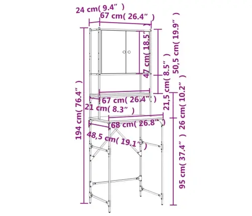 Veļasmašīnas Skapītis, 68X48,5X194 Cm, Ozolkoka Krāsa Vidaxl