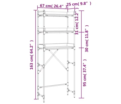 Riiul Pesumasina Kohale, Sonoma Tamm, 67X25X163 cm Tehispuit