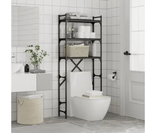 Veļasmašīnas Plaukts, Melns, 67X25X163 Cm, Inženierijas Koks Vidaxl