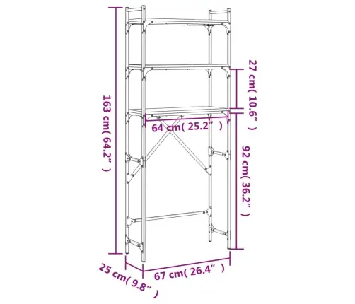 Veļasmašīnas Plaukts, Ozolkoka, 67X25X163 Cm, Inženierijas Koks Vidaxl