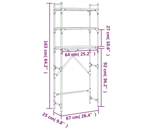 Veļasmašīnas Plaukts, Pelēks, 67X25X163 Cm, Inženierijas Koks Vidaxl