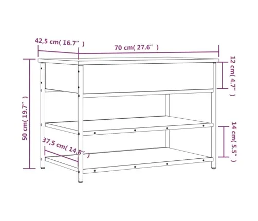 Batų Suoliukas, Dūminio Ąžuolo, 70X42,5X50cm Apdirbta Mediena