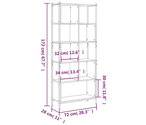 Raamatualus, Suitsutatud Tamm, 72 X 28 X 172 cm Tehispuit