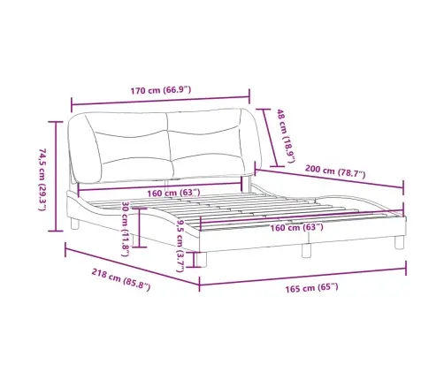 Gulta Bez Matrača, Melns, 160X200 Cm, Audums Vidaxl