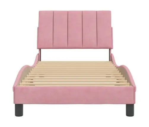 Gultas Rāmis Ar Galvgali, Rozā Samts, 90X190 Cm Vidaxl