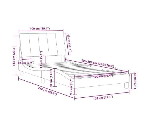 Voodiraam Ilma Madratsita Hanko, Tumehall, 100X203 cm Samet