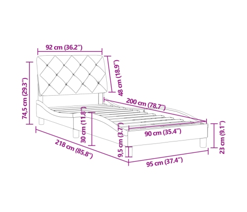 Voodiraam Ilma Madratsita, Roosa, 90X200 cm Samet
