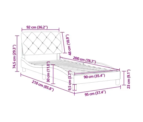 Gultas Rāmis Ar Galvgali, Rozā Samts, 90X200 Cm Vidaxl