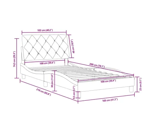 Voodiraam Ilma Madratsita, Helehall, 100X200 cm Samet