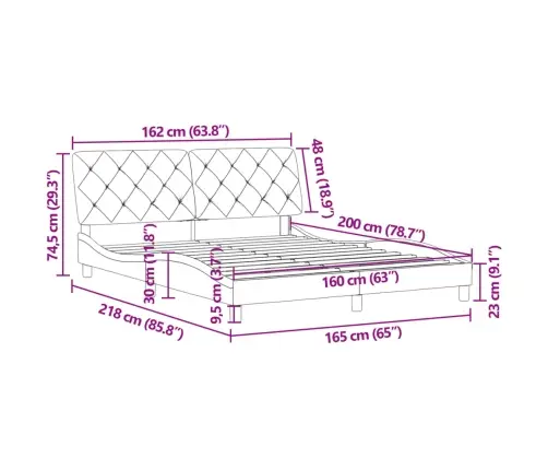 Gulta Bez Matrača, Tumši Pelēks, 160X200 Cm, Samts Vidaxl