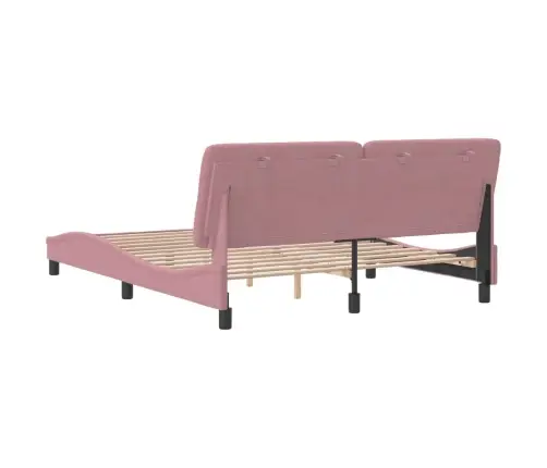 Gultas Rāmis Ar Galvgali, Rozā Samts, 160X200 Cm Vidaxl