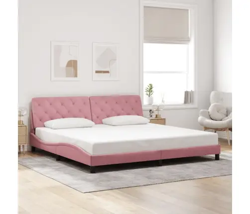 Gultas Rāmis Ar Galvgali, Rozā Samts, 200X200 Cm Vidaxl