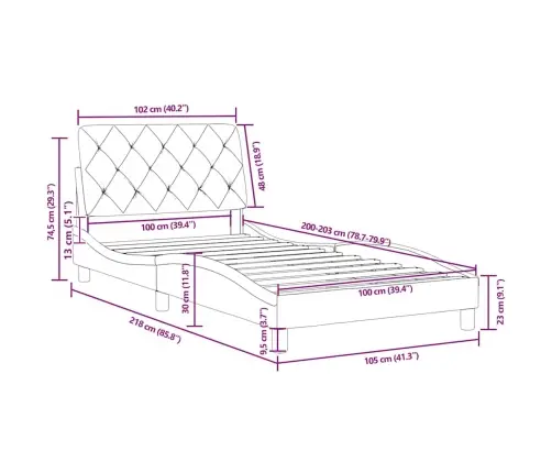 Gultas Rāmis Bez Matrača, Tumši Pelēks, 100X203 Cm, Samts Vidaxl
