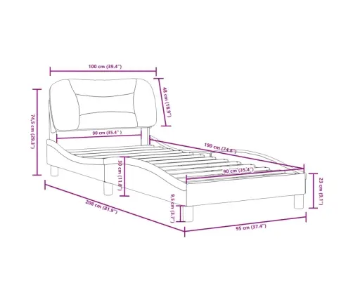 Gultas Rāmis Ar Galvgali, Melns, 90X190 Cm, Mākslīgā Āda Vidaxl