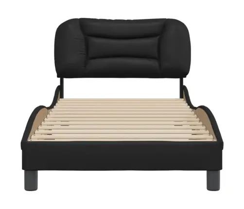 Gultas Rāmis Ar Galvgali, Melns, 90X200 Cm, Mākslīgā Āda Vidaxl