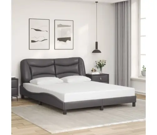 Gultas Rāmis Ar Galvgali, Pelēks, 160X200 Cm, Mākslīgā Āda Vidaxl
