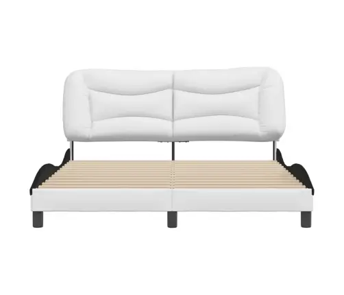 Gultas Rāmis Ar Galvgali, Balts, Melns, 160X200Cm, Mākslīgā Āda Vidaxl