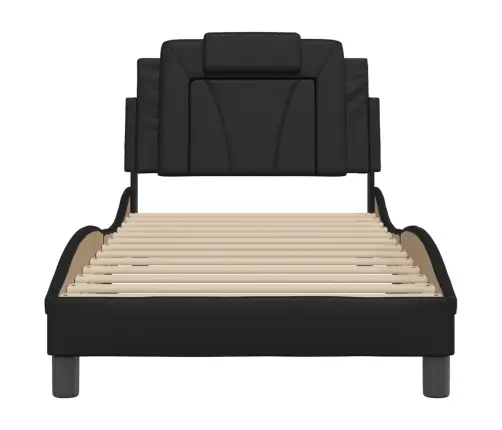 Gultas Rāmis Ar Galvgali, Melns, 90X190 Cm, Mākslīgā Āda Vidaxl