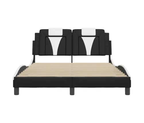 Gultas Rāmis Ar Galvgali, Melns,Balts, 140X200 Cm, Mākslīgā Āda Vidaxl