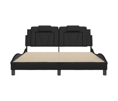 Gultas Rāmis Ar Galvgali, Melns, 160X200 Cm, Mākslīgā Āda Vidaxl