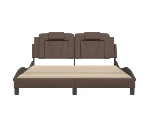 Gultas Rāmis Ar Galvgali, Brūns, 160X200 Cm, Mākslīgā Āda Vidaxl