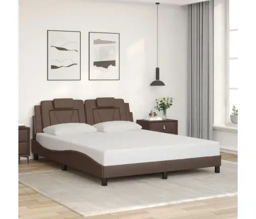 Gultas Rāmis Ar Galvgali, Brūns, 160X200 Cm, Mākslīgā Āda Vidaxl