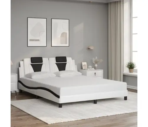 Voodiraam Viana Ilma Madratsita, Valge Ja Must, 160 X 200 cm Kunstnahk