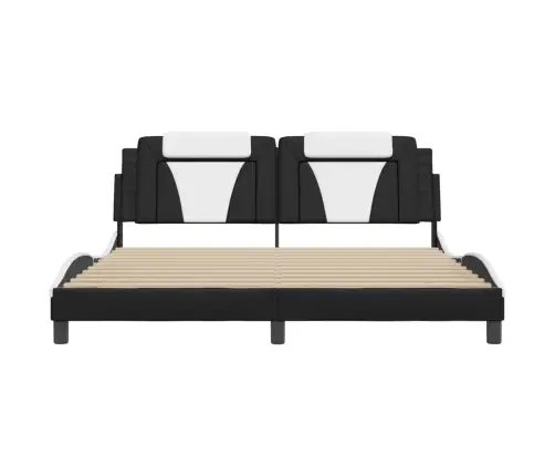 Gultas Rāmis Ar Galvgali, Melns, Balts, 180X200Cm, Mākslīgā Āda Vidaxl