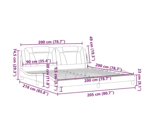 Gultas Rāmis Ar Galvgali, Balts, 200X200 Cm, Mākslīgā Āda Vidaxl
