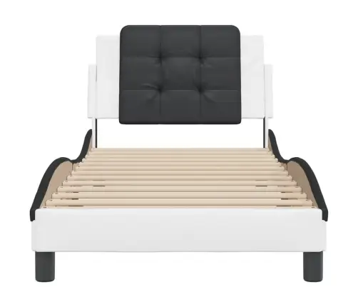 Gultas Rāmis Ar Galvgali, Balts Un Melns,90X190Cm, Mākslīgā Āda Vidaxl