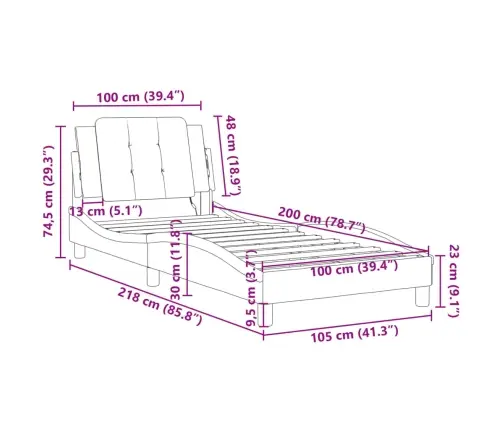 Gultas Rāmis Ar Galvgali , Brūns, 100X200 Cm, Mākslīgā Āda Vidaxl