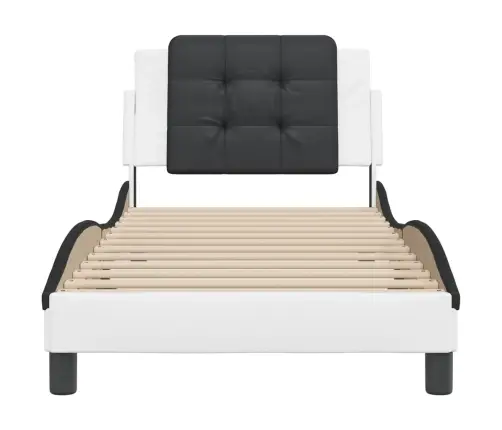 Gultas Rāmis Ar Galvgali, Balts, Melns, 100X200Cm, Mākslīgā Āda Vidaxl