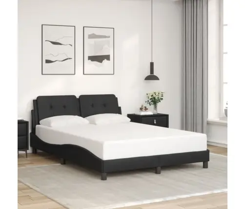 Gultas Rāmis Ar Galvgali, Melns , 140X190 Cm, Mākslīgā Āda Vidaxl