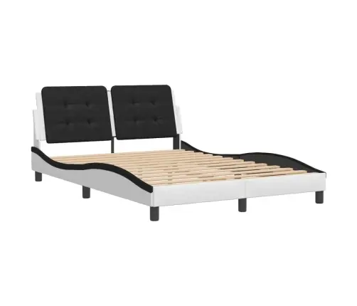 Gultas Rāmis Ar Galvgali, Balts, Melns, 140X190Cm, Mākslīgā Āda Vidaxl