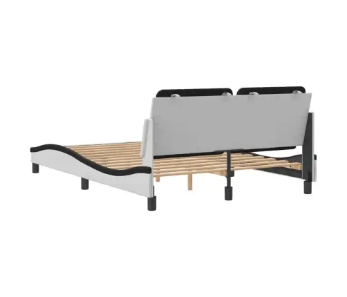 Gultas Rāmis Ar Galvgali, Balts, Melns, 140X190Cm, Mākslīgā Āda Vidaxl
