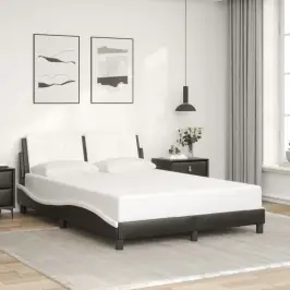 Gultas Rāmis Bez Matrača, Zadar, Melns,Balts, 140X200 Cm, Mākslīgā Āda Vidaxl
