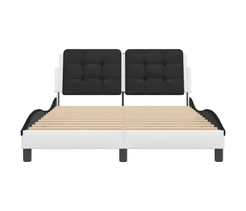 Gultas Rāmis Ar Galvgali, Balts, Melns, 140X200Cm, Mākslīgā Āda Vidaxl