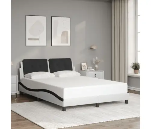 Gultas Rāmis Ar Galvgali, Balts, Melns, 140X200Cm, Mākslīgā Āda Vidaxl