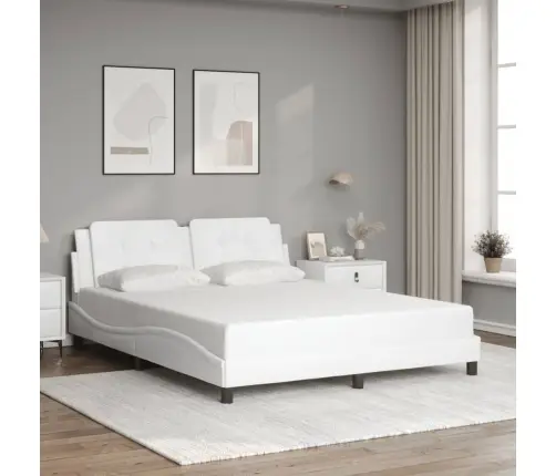 Gultas Rāmis Ar Galvgali, Balts, 160X200 Cm, Mākslīgā Āda Vidaxl