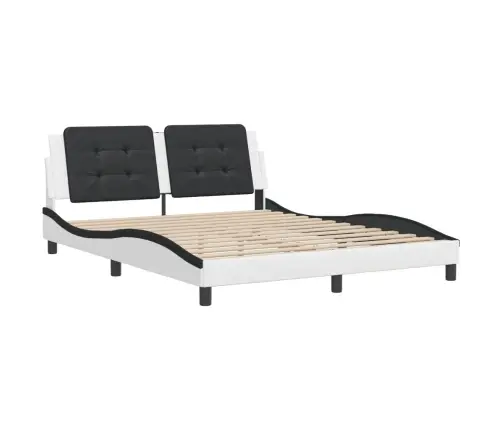 Gultas Rāmis Ar Galvgali, Balts, Melns, 160X200Cm, Mākslīgā Āda Vidaxl