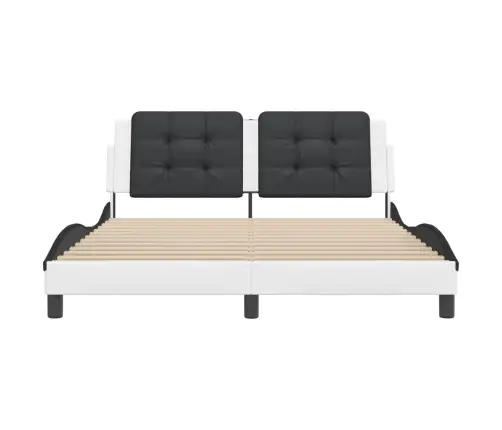 Gultas Rāmis Ar Galvgali, Balts, Melns, 160X200Cm, Mākslīgā Āda Vidaxl