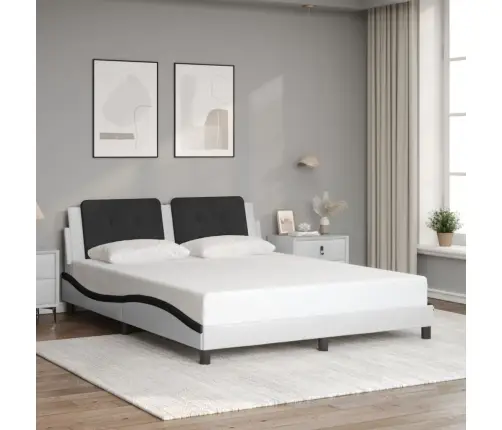 Gultas Rāmis Ar Galvgali, Balts, Melns, 160X200Cm, Mākslīgā Āda Vidaxl