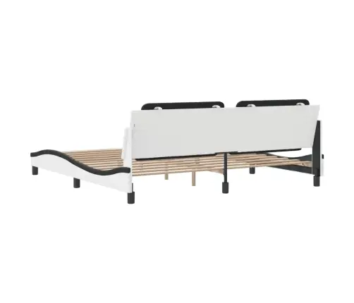 Gultas Rāmis Ar Galvgali, Balts, Melns, 200X200Cm, Mākslīgā Āda Vidaxl