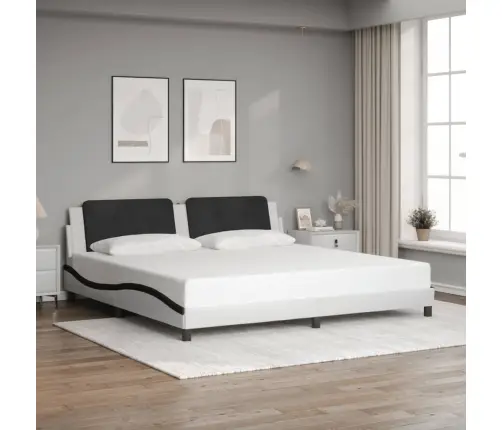 Gultas Rāmis Ar Galvgali, Balts, Melns, 200X200Cm, Mākslīgā Āda Vidaxl